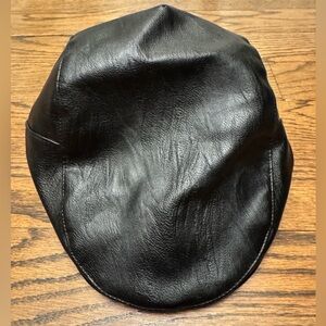 Black Faux Leather Newsboy Cap Snap Strap Cabbie Hat